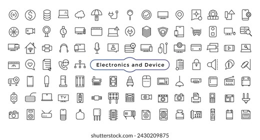 Device and technology line icon set. Electronic devices and gadgets outline icons collection for web and mobile app.