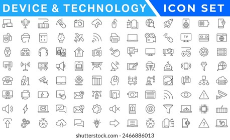 Device and technology web icons in line style. Computer monitor, smartphone, tablet and laptop. Vector illustration