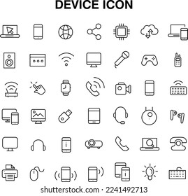 Device thin line icons. Device editable stroke icon. Computer, Laptop, Tablet , Smartphone. icons.Technology symbols collection..eps
