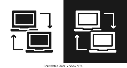 Icono de transferencia de dispositivo en estilo de glifo blanco y negro