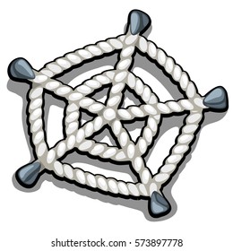 The device is a trap in the form of web made of rope isolated on white background. Cartoon vector illustration close-up.