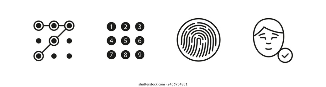 Device unlock system icon set. Smartphone password icons. 