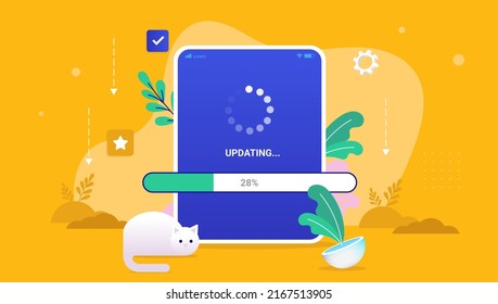 Device Updating - Tablet With Load Bar Waiting To Finish An Update. Vector Illustration