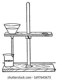 Dispositivo utilizado para separar líquidos y sólidos más pesados de líquidos más ligeros, dibujo de líneas antiguas o ilustración de grabado.