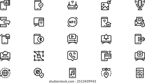 Dispositivos ícones de aplicativos Coleta de ícones vetoriais de alta qualidade com traço editável. Ideal para projetos profissionais e criativos.