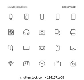 Devices, bold line icons, minimal version. The illustrations are vector, editable stroke, 48x48 pixel perfect files.
