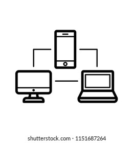 Devices chart, computer, smartphone, mobile and laptop. Stroke outline style. Line vector. Isolate on white background.