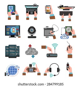 It devices and cloud computing icons flat isolated vector illustration