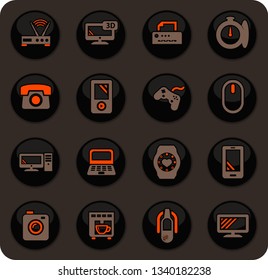 Devices color vector icons on dark background for user interface design