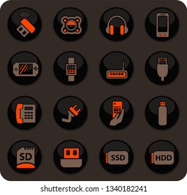 Devices color vector icons on dark background for user interface design