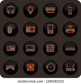Devices color vector icons on dark background for user interface design