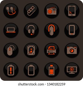 Devices color vector icons on dark background for user interface design