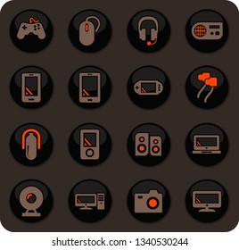 Devices color vector icons on dark background for user interface design