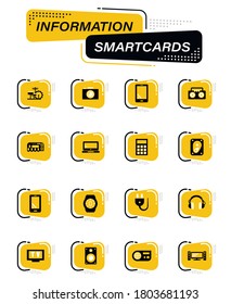 Devices color vector icons on information smart cards for user interface design