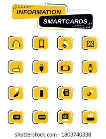 Devices color vector icons on information smart cards for user interface design