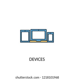 devices concept 2 colored line icon. Simple yellow and blue element illustration. devices concept outline symbol design
