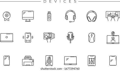 Devices concept line style vector icons set