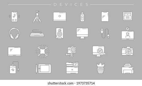 Devices concept line style vector icons set.
