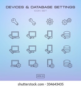 Devices & Database SETTINGS - Linear Gray Icon Set