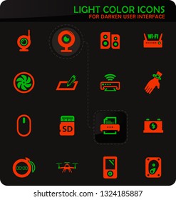 Devices easy color vector icons on darken background for user interface design
