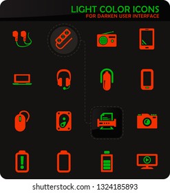 Devices easy color vector icons on darken background for user interface design