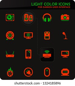 Devices easy color vector icons on darken background for user interface design