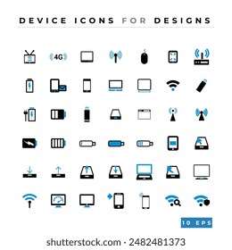 Dispositivos e iconos de línea relacionados con dispositivos Electrónicas. Iconos de ordenadores, teléfonos Electrónicas y móviles. Formato Vector EPS 10.