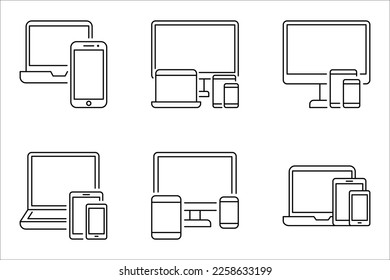 Dispositivos e iconos de electrónica. Juego de iconos de computadoras y teléfonos móviles. ilustración vectorial sobre fondo blanco