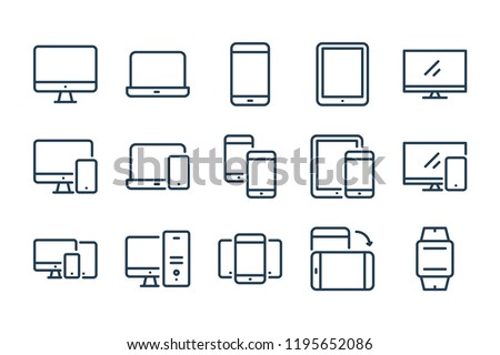 Devices and Electronics related line icons. Computers and mobile phones vector linear icon set.