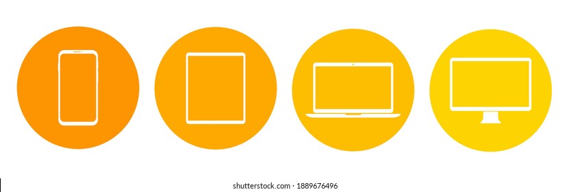 Dispositivos con iconos planos. Dispositivos electrónicos. Monitor de computadora, laptop, tablet y smartphone. Iconos vectoriales modernos.