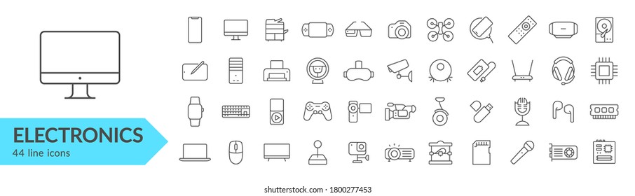 Devices, gadgets, electronics line icon set. Vector illustration. Collection