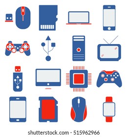 Devices and gadgets flat sign icon set on background
