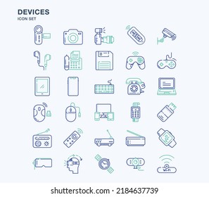 Devices and gadgets outline coloured icon set