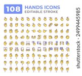 Devices holding hands gestures colorful icons big set. Using gadgets. Finger touchscreen. Deaf sign language asl iconset color linear symbols. Vector isolated flat illustrations. Editable stroke