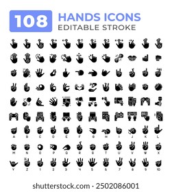 Devices holding hands gestures glyphs icons big set. Using gadgets. Finger touchscreen. Deaf sign language asl iconset solid signs. Silhouettes symbols. Vector isolated illustrations. Editable stroke