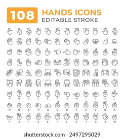 Devices holding hands gestures line icons big set. Using gadgets. Finger touchscreen. Deaf sign language asl iconset outline pictograms. Isolated linear vector illustrations. Editable stroke