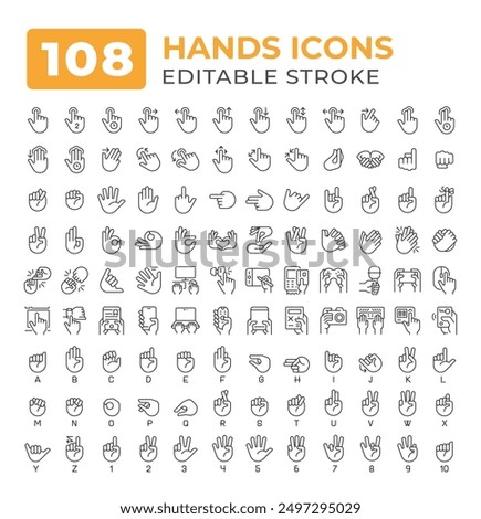 Devices holding hands gestures line icons big set. Using gadgets. Finger touchscreen. Deaf sign language asl iconset outline pictograms. Isolated linear vector illustrations. Editable stroke