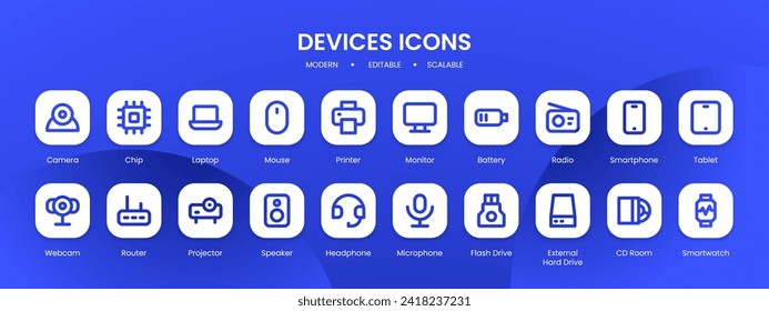 Devices icon collection with black filled line outline style. web, sign, collection, device, symbol, mobile, technology. Vector Illustration