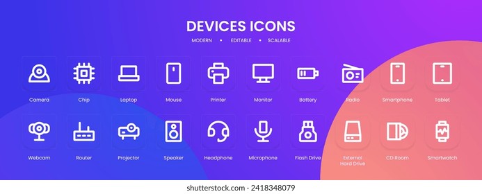 Devices icon collection with black outline style. web, sign, collection, device, symbol, mobile, technology. Vector Illustration