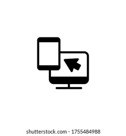 Icono de dispositivos. Icono de varios dispositivos en glifo plano negro, estilo relleno aislado en fondo blanco