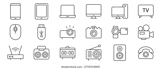 Devices icon set. Containing Gadget, technology, mobile, computer, tablet and more. Vector illustration