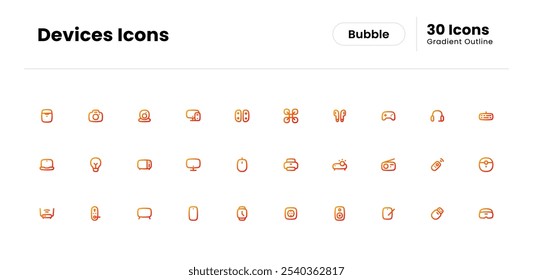 Devices icon set. device, technology, phone, computer, web, smartphone, internet, laptop, business, electronic. Vector gradient outline icon illustration