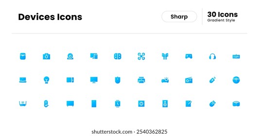 Devices icon set. device, technology, phone, computer, web, smartphone, internet, laptop, business, electronic. Vector gradient fill icon illustration