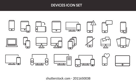 Devices Icon Set. Vector editable black and white simple electronic and communication devices illustration set