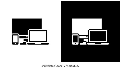 Ícone De Dispositivos Definido Em Plano De Fundo Branco E Preto