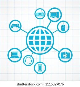 Devices icon and technology , connection concept with globe integrated