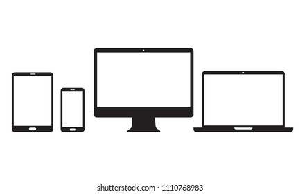 Devices icons for responsive design. Vector electronic appliances line set of mobile phone or smartphone, computer laptop or tab pad