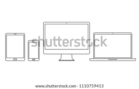 Devices icons for responsive design. Vector electronic appliances line set of mobile phone or smartphone, computer laptop or tab pad