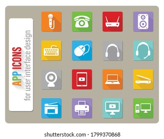 Devices icons set in flat design with long shadow