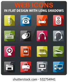 Devices icons set in flat design with long shadow